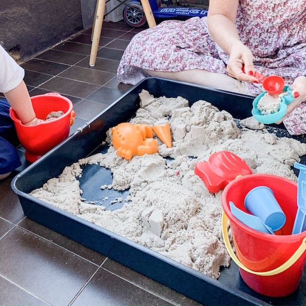 gift 2 year old - kinetic sand in tray