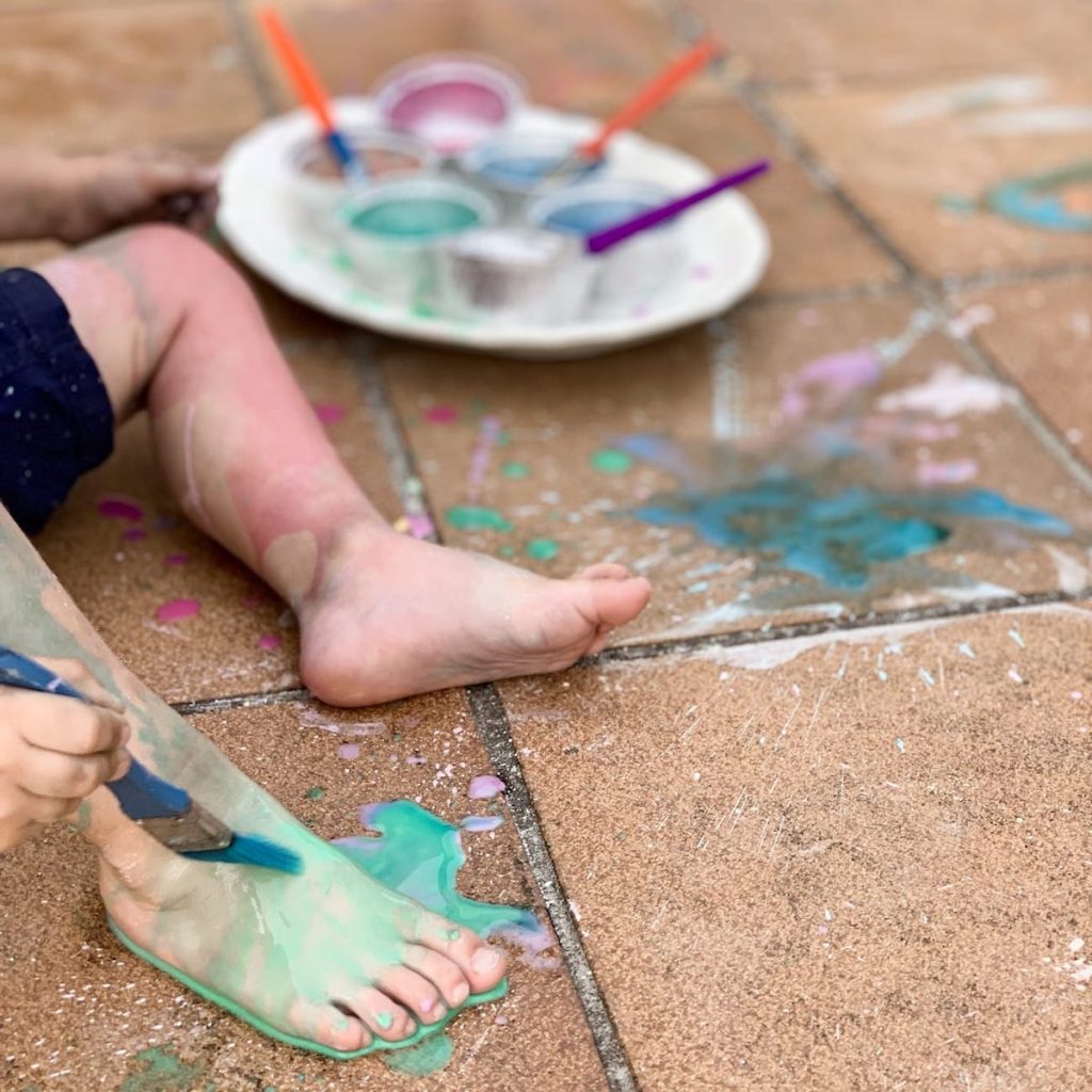 chalk paint for kids - painting foot