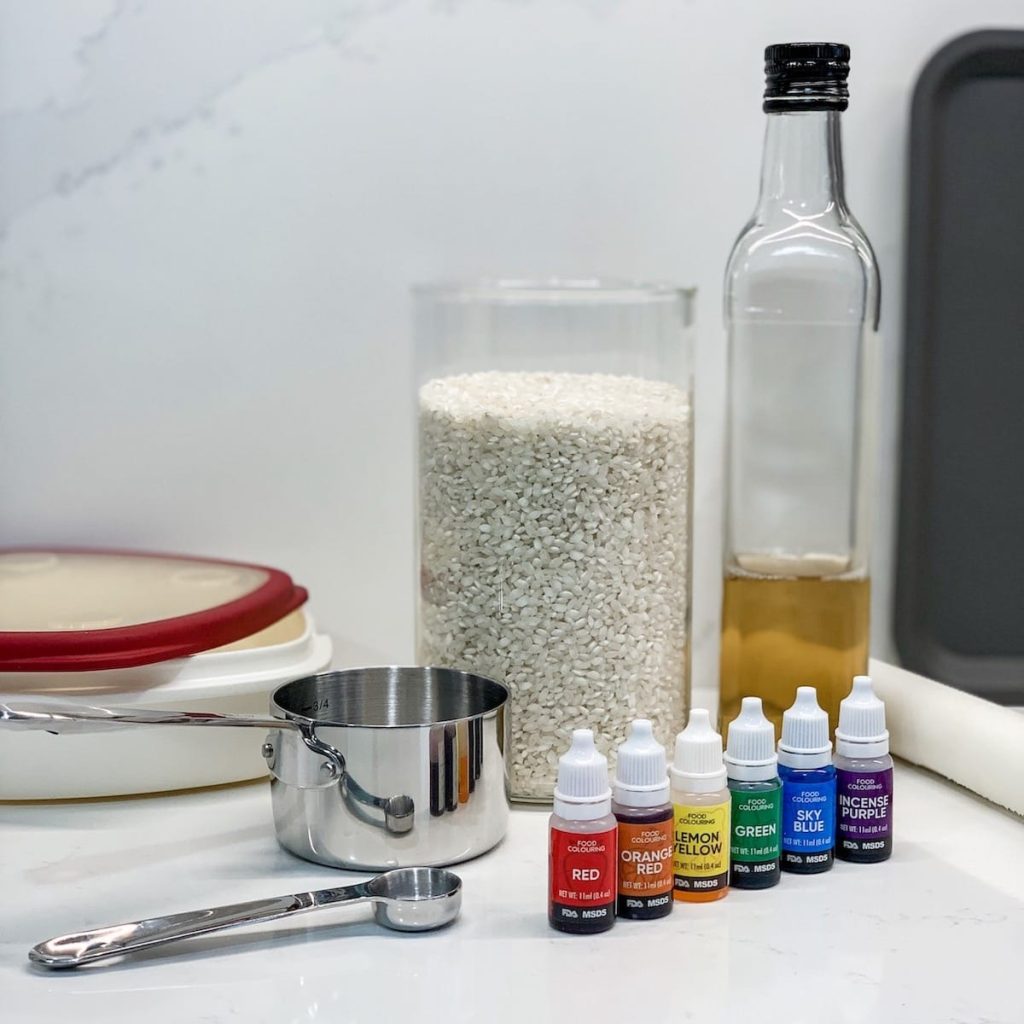 how to dye rice - ingredients and tools