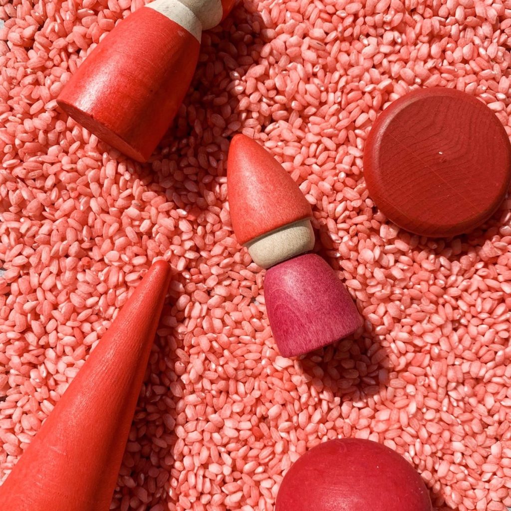 how to dye rice - red sensory play square